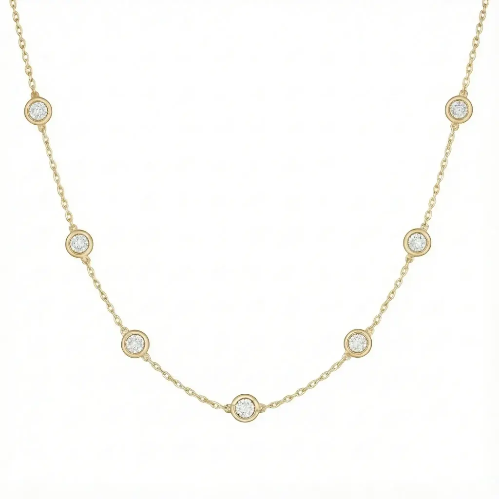 7 stone bezel necklace (14K Yellow Gold, Diamond B - HI - VS2 - SI1, 1/4cts)