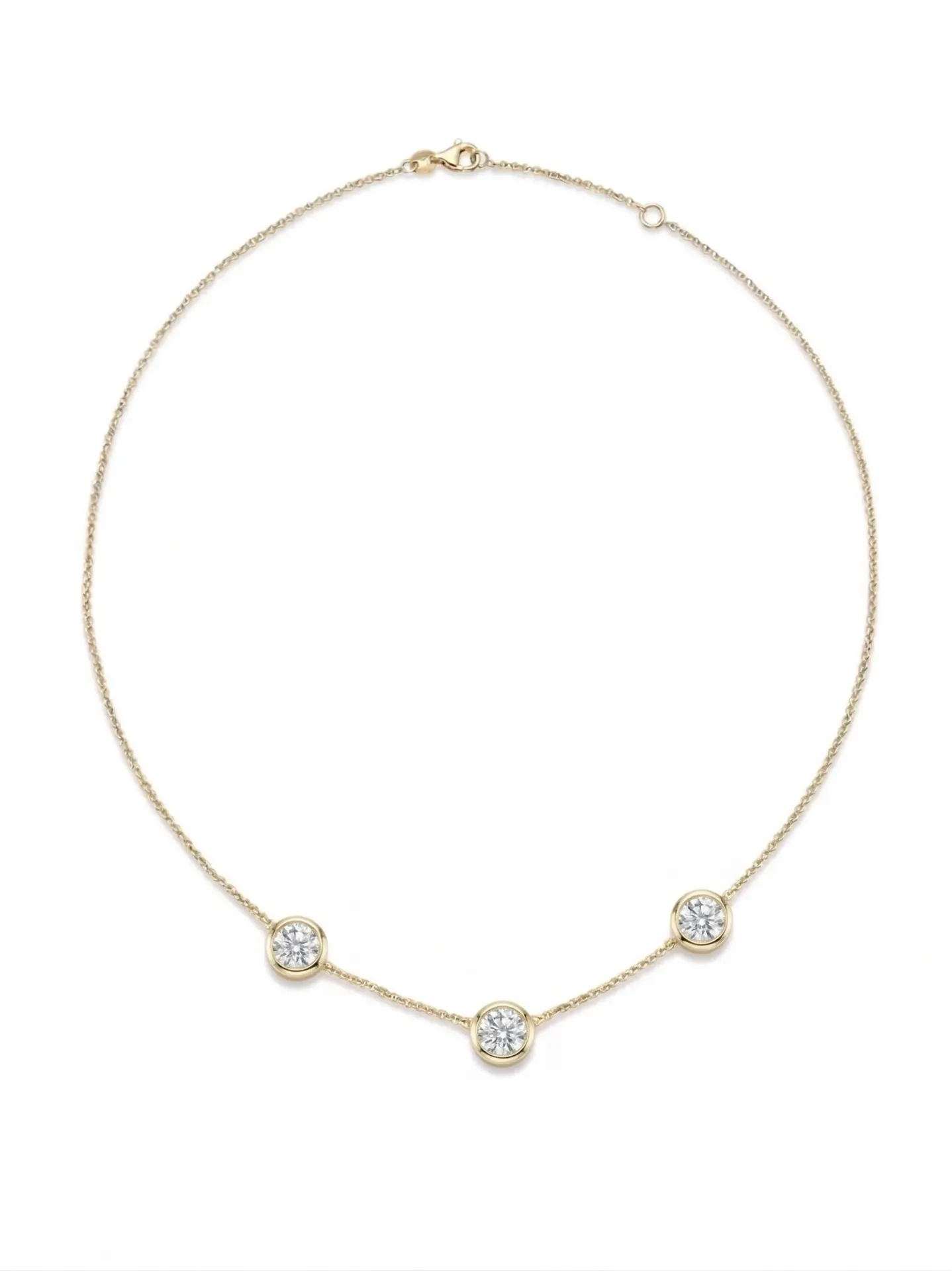 3 stone bezel necklace (14K Yellow Gold, Diamond B - HI - VS2 - SI1, 1/4cts)