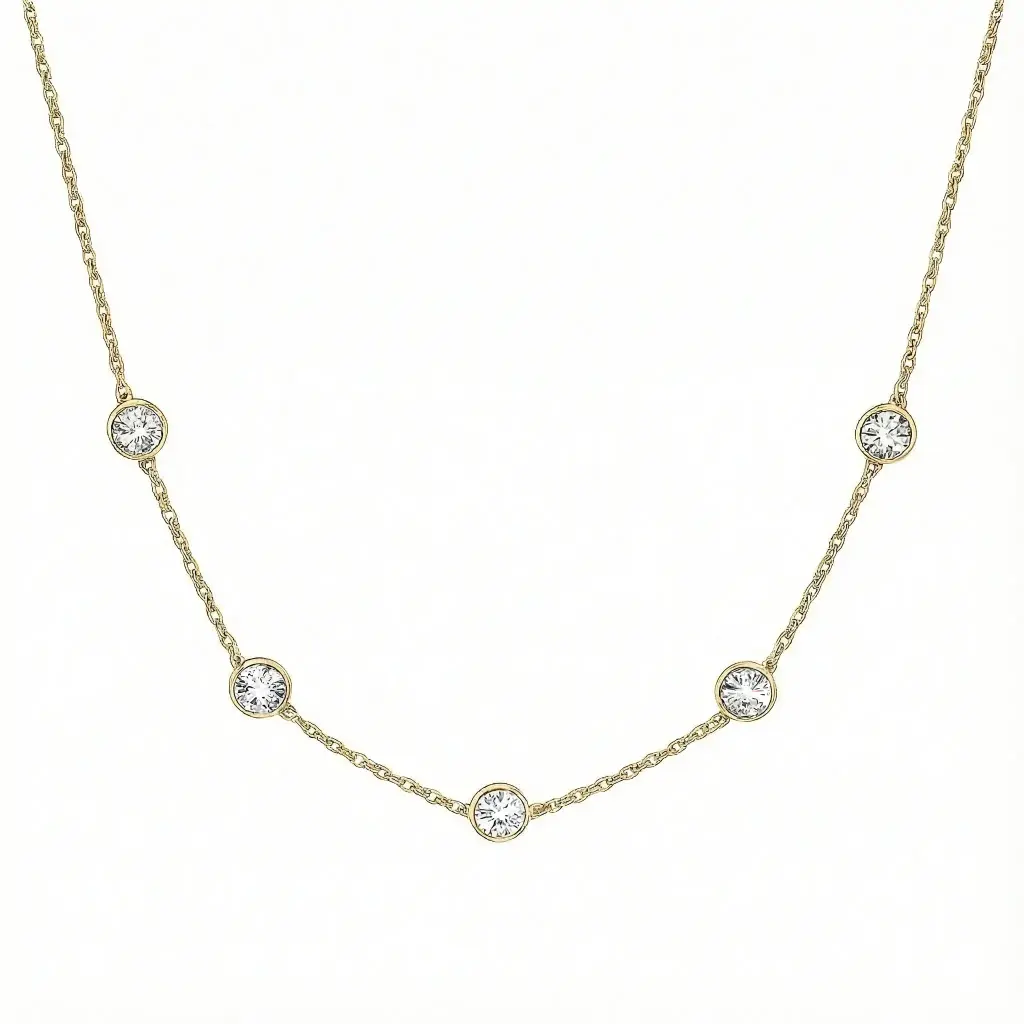 5 stone bezel necklace (14K Yellow Gold, Diamond B - HI - VS2 - SI1, 1/4cts)
