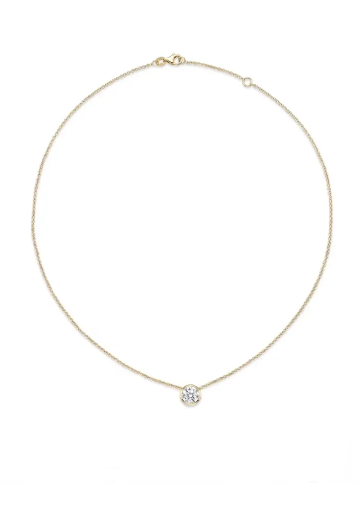 1 stone bezel necklace (14K Yellow Gold, Diamond B - HI - VS2 - SI1, 0.05cts)