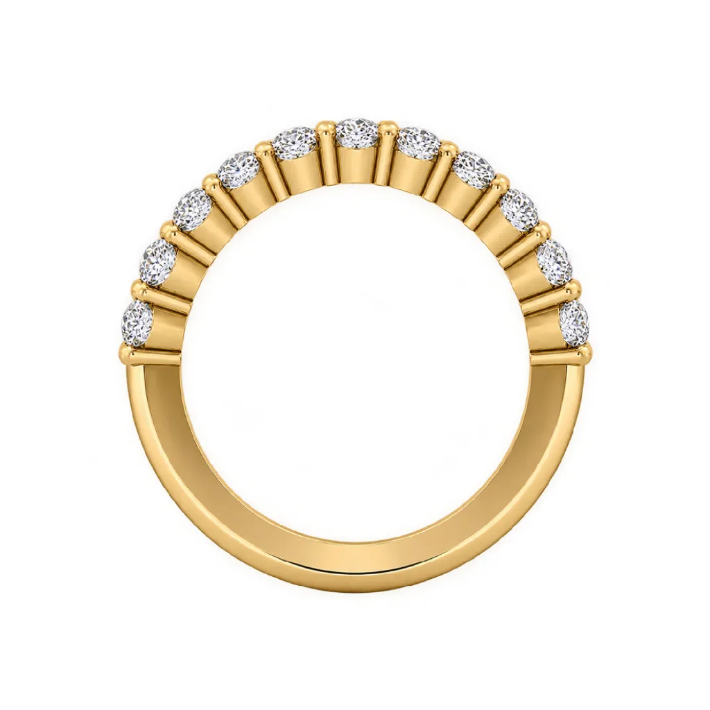 Halfway shared prong wedding band