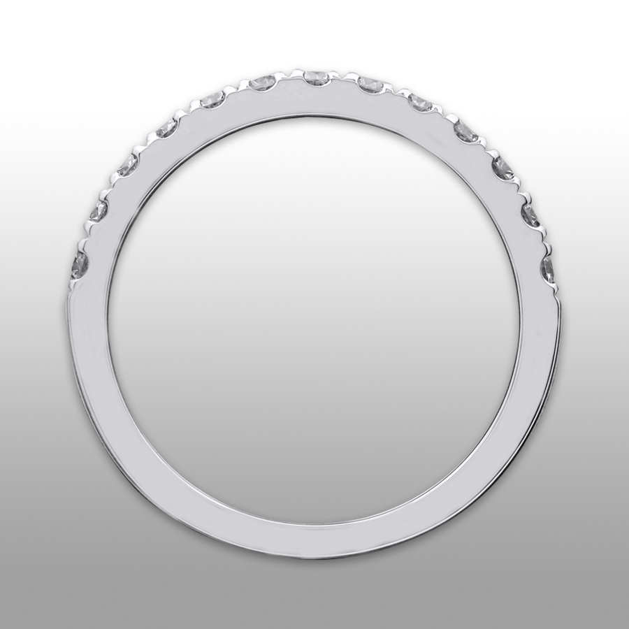 Halfway split prong wedding band