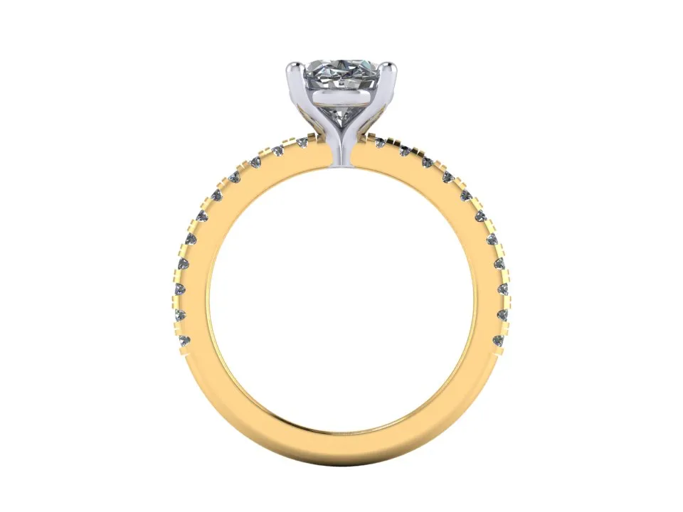 4 prong flush fit oval engagement ring with accent