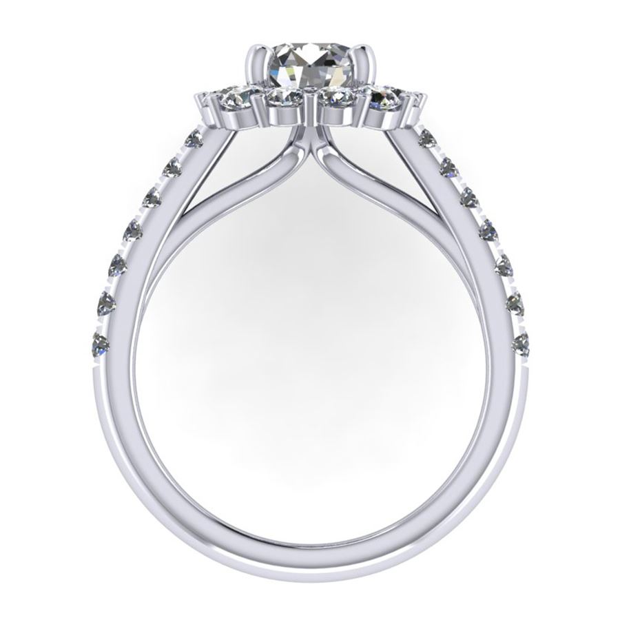 4 prong round halo with accent and cathedral