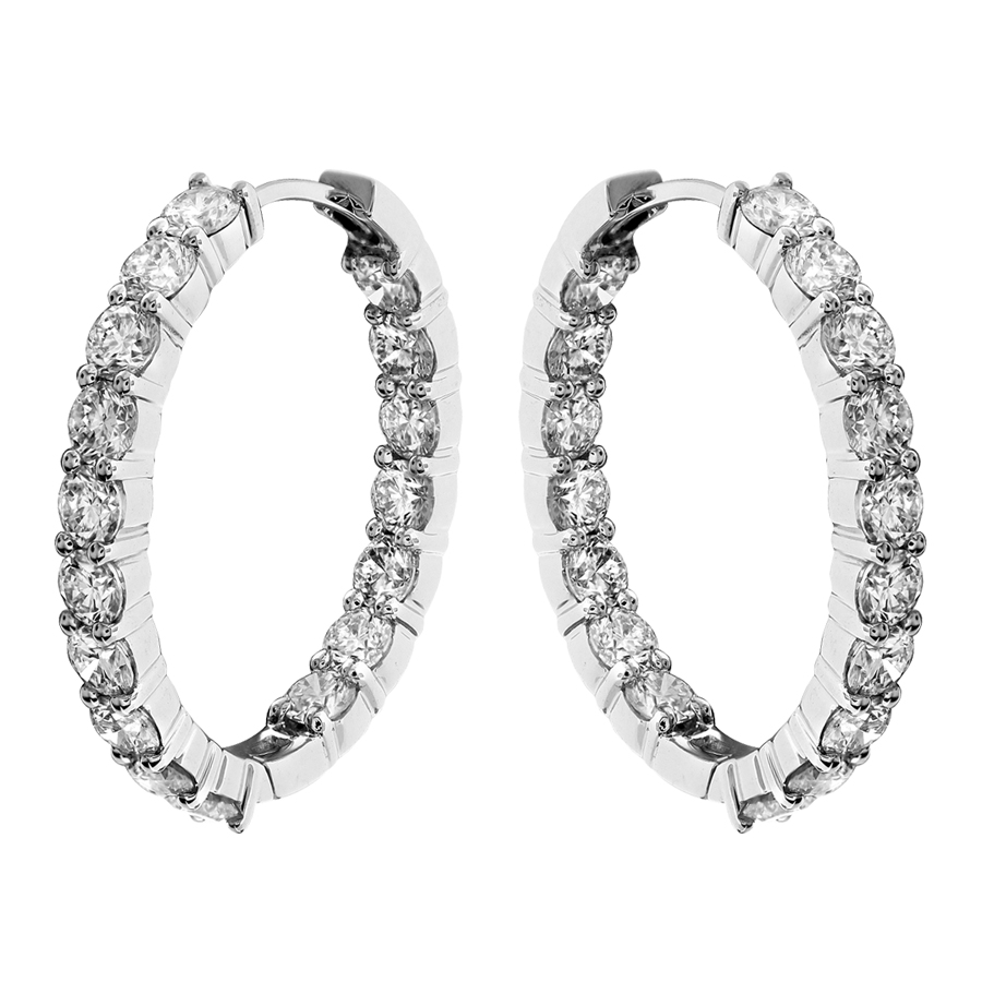 Oval shape prong set inside/outside hoop earrings